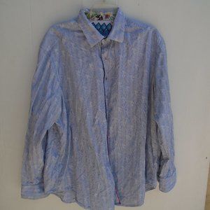 Robert Graham men's Striped Flip Cuff Long Sleeves Shirt Size 1XL Blue